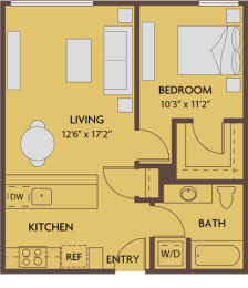 1 bed 1 bath 650 square feet floor plan
