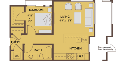 1 bed 1 bath 661 square feet floor plan