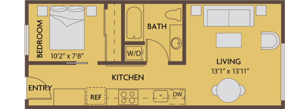 1 bed 1 bath 528 square feet floor plan