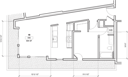 1 Bed - 1 Bath, 715 sq ft, 1 Bedroom B floor plan