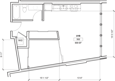 1 Bed - 1 Bath, 617 sq ft, Urban 1 Bedroom A floor plan