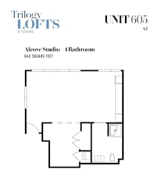 A floor plan for a 605 unit at Trilogy Lofts.