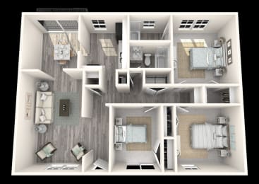 3 Bed, 2 Bath, 1300 sq. ft. Willow floor plan