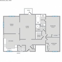 2 Bed 2 Bath, 1288 square feet floor plan Winchester