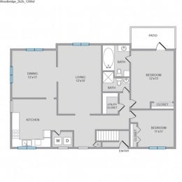 2 Bed 2 Bath, 1288 square feet floor plan Woodbridge