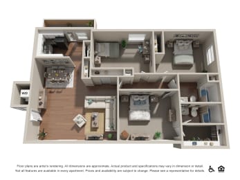 a 3d floor plan of a house with a bedroom and a living room