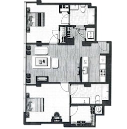 A black and white image of a floor plan for a house.