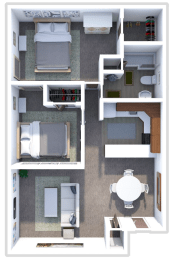 Floor Plan  2 bed 1 bath floor plan at Arbor Arms Apartments