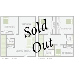 A floor plan of a house with the words "Sold Out" across the center.
