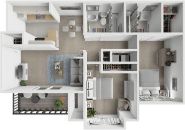 a rendering of a 3d floor plan of a house