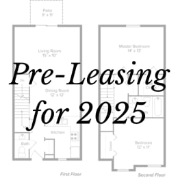 a floor plan of a house with the words pre leasing for 25 on it