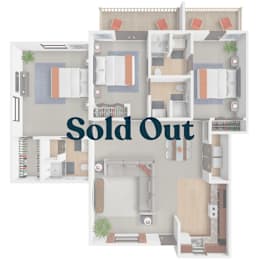 A floor plan of an apartment complex with the text "Sold Out" across the middle.
