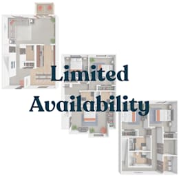 Three floor plans for an apartment complex with the words "Limited Availability" overlaid on the image.
