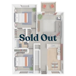 A floor plan of an apartment is labeled as sold out.