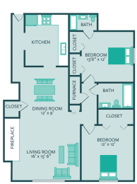 two bedroom two bathroom floor plan at forest park apartments