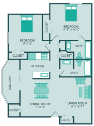 Floor Plan  two bedroom two bathroom floorplan at forest park apartments