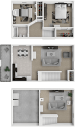 A set of three floor plans for a house.