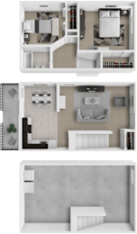 A set of three floor plans for a house.