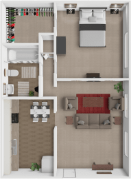 1 bed 1 bath floor plan at Breckenridge Apartments