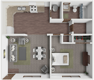 Oxford 1 bedroom floor plan at Brookfield Apartments