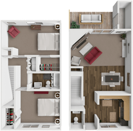 2 bed 1.5 bath townhome Oak floor plan at Bavarian Woods