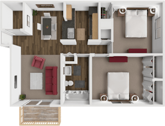 2 bed 1 bath Beech floor plan at Bavarian Woods