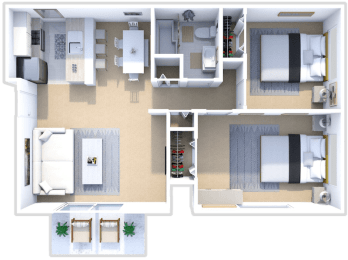 two bed one bath apartment at castle pointe