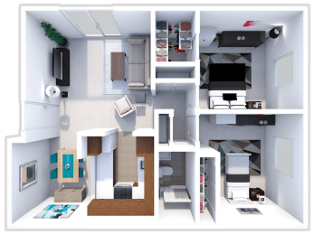 hawthorne 2 bed 1 bath floor plan at forest pointe