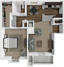 Kensington 1 bedroom floor plan at Crown Colony Apartments
