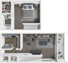 the stylized floor plan of a 2100 sq ft house