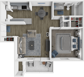 a 3d drawing of a floor plan with a bedroom and a living room