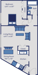 1 bedroom apartment floor plan MN