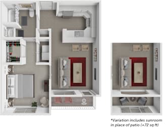 A 3D floor plan of a house showing the layout of the rooms.