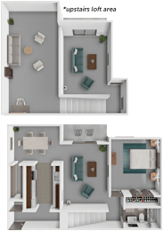 A diagram shows the layout of an apartment with two bedrooms, a living room, a kitchen, and a bathroom.