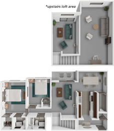 A diagram shows two different layouts for a loft apartment.