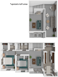 A diagram shows two different layouts of a loft apartment.