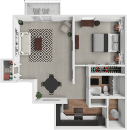 a floor plan of a house with a kitchen and a living room