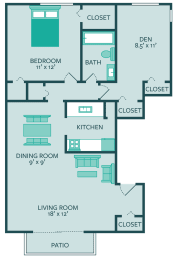 Floor Plan  one bed one bath floor plan with den at forest park apartments