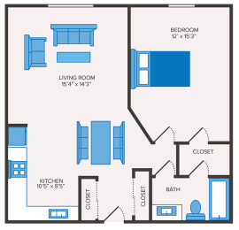 Floor Plan  1 bedroom apartment with Walk-In Closet