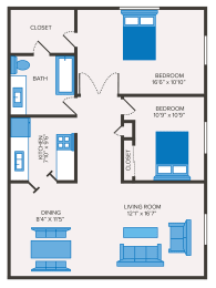 Floor Plan  2 bedroom apartment layout