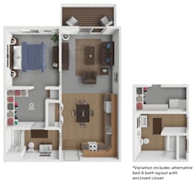 1 bed 1 bath Tule floor plan at Elk Crossing