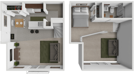 a one bedroom apartment floor plan at eastland apartments with a loft in grand rapids