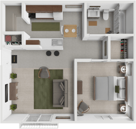 a floor plan of a Eastland 1 Bedroom apartment in Grand Rapids, MI.