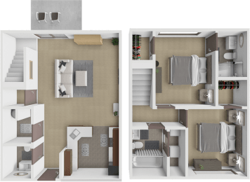 a 3d rendering of a house and a floor plan