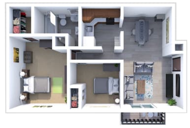 Floor Plan  a floor plan of a 2 bedroom 1 bathroom apartment
