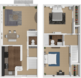 2 bedroom apartment 3D floor plan at forest hills apartments