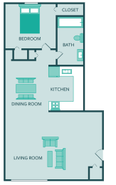 Floor Plan  one bedroom one bathroom floor plan at forest park apartments
