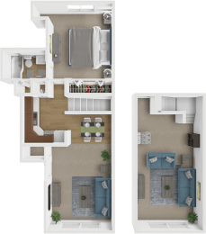 a floor plan of a house with a bedroom and a living room