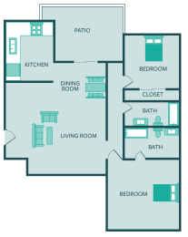  Floor Plan Deluxe- 2Bed 2Bath