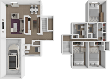 3 Bed 2 Bath floor plan at Grandridge Apartments